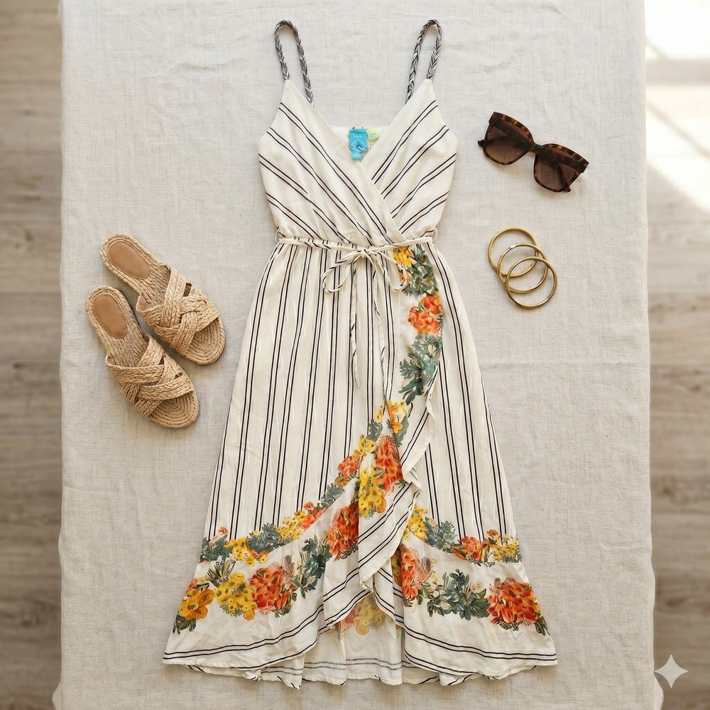 Anthropologie x FARM Rio Kasai Wrap Maxi Dress Large Petite Floral Boho NWT $198 - Picture 7 of 11